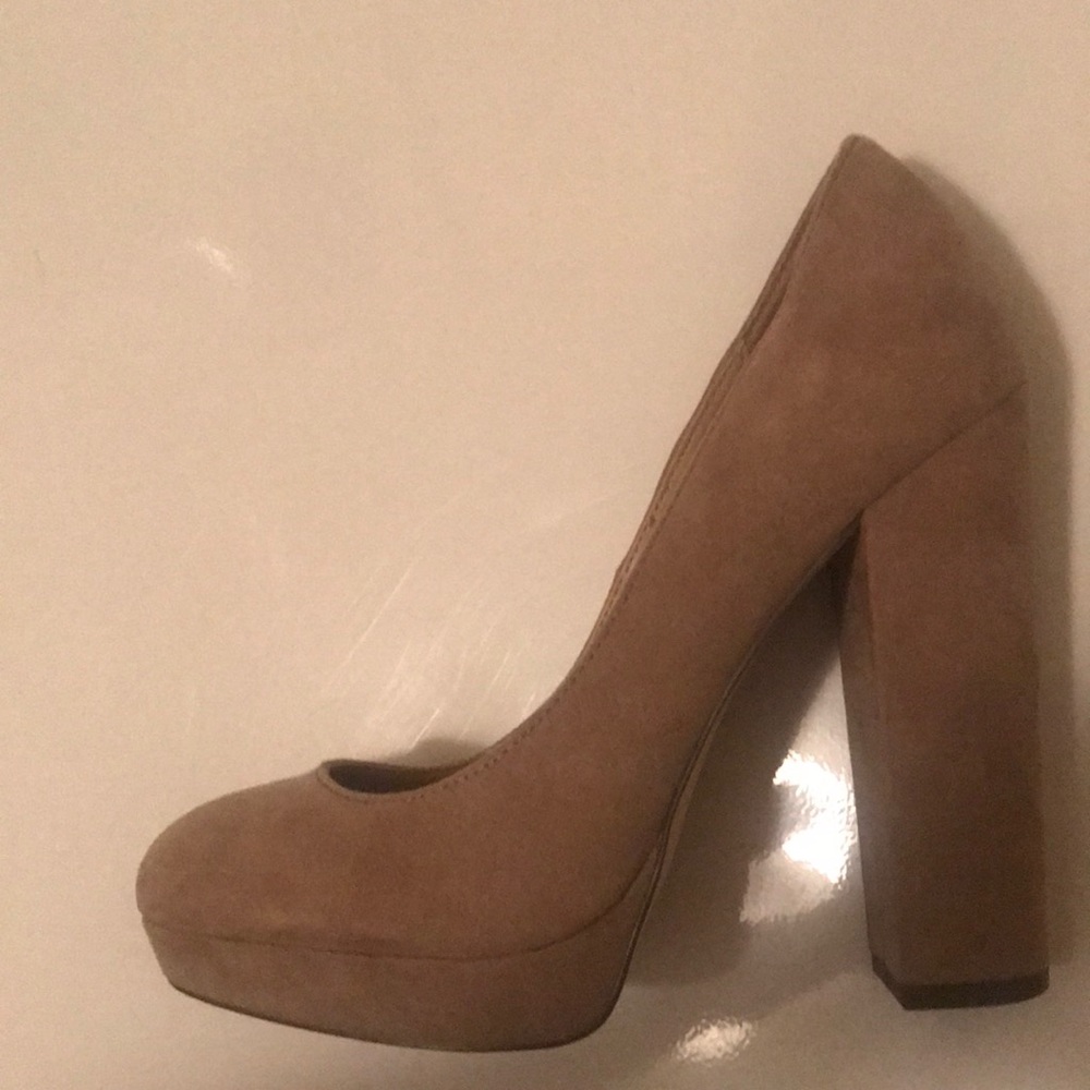 Nude suede chunky heel